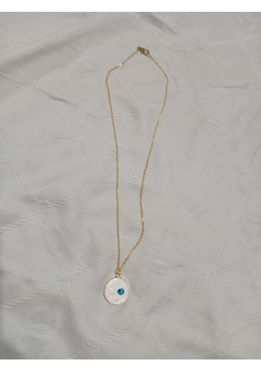 Beyaz Nazarboncuğu Şık Çelik Kolye Beyaz