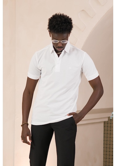 Paul Martin Örme Polo Yaka Regular Fit Pamuklu Ve Likralı T-shirt Beyaz