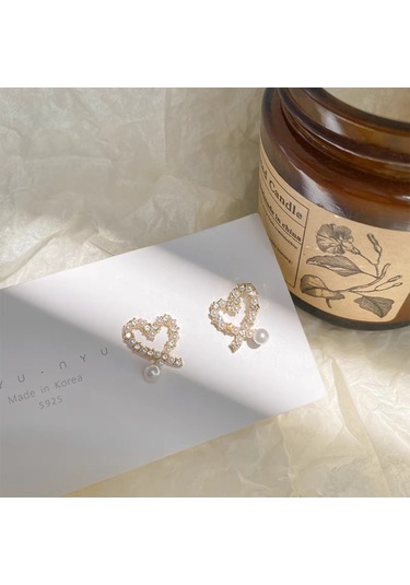 Moveevo Kaliteli Yumuşak Kapaçklı Yabancı İncili Taşlı Kalp Modeli Piercingsiz Küpe - Yl-206 Diğer