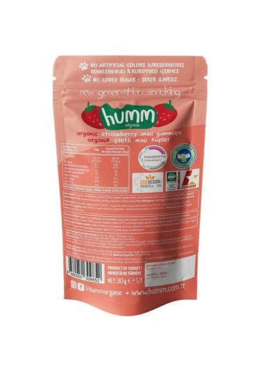 Humm Organik Çilekli Vegan Mini Küpler 30gr