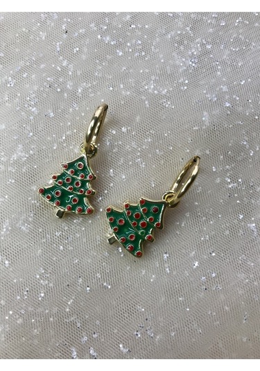 Yılbaşı Temalı Çelik Küpe Çam Ağacı