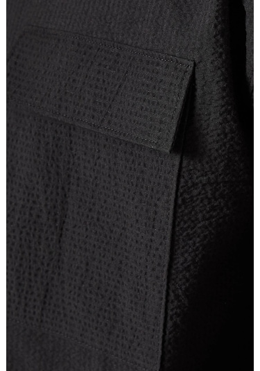 About Blank Seersucker Linen Blend Overshirt Erkek Ceket Siyah