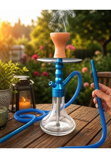 Küçük Boy Nargile 40 Cm 16 Cm Geniş Taban, Cam Gövde Şık Nargile