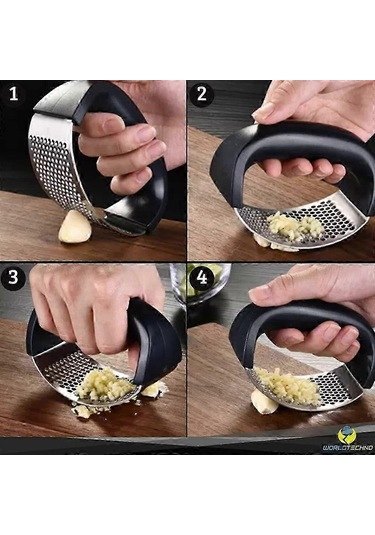 Sarımsak Presi Salıncak Seti, Paslanmaz Çelik Sarımsak Kıyma Makinesi - Mutfak Aletleri Sarımsak Doğrayıcı, Silikon Soyucu Ve Temizleme Fırçası Siyah
