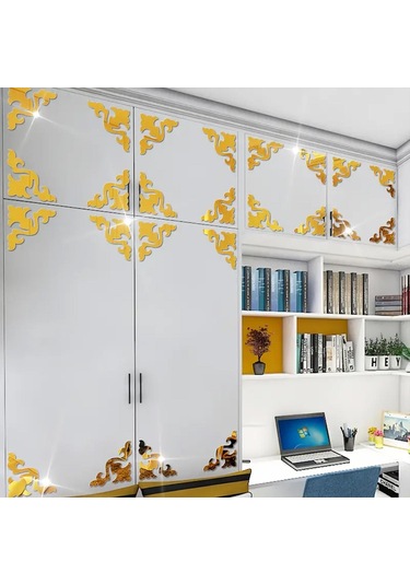 Yaprak-motif Desenli Pleksi Köşe Ayna Gold Diğer