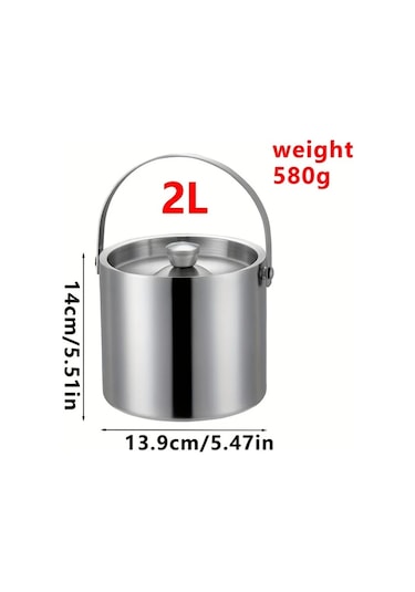 Cordial 1 Adet 2l 304 Paslanmaz Çelik Buz Kovası Kalınlaştırılmış Taşınabilir Kapaklı Çift Katmanlı Yalıtımlı Ev Bar Restoran Kullanımı Ahşap