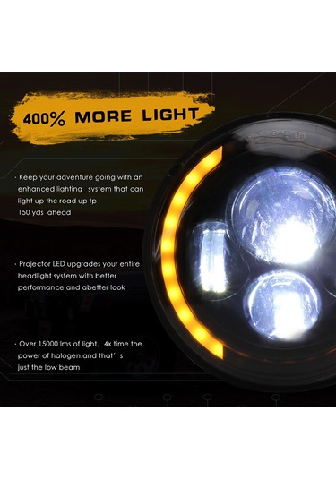 Suofeng 7 İnç 150w Led Far: 4 Işık Modu Yüksek/düşük, Sinyal, Gündüz , 6500k, Ip67, Jeep/hummer Uyumlu, H4/h13 Bağlantı