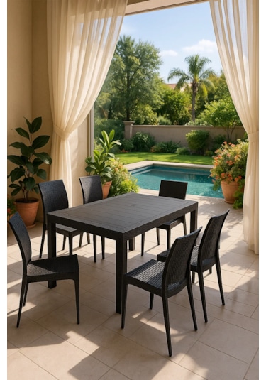 Rattan 90x150 Bahçe&balkon&teras Masa Seti - Antrasit