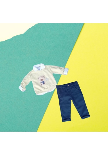 Popolin Triko Kazaklı Pantolonlu Takım Sarı