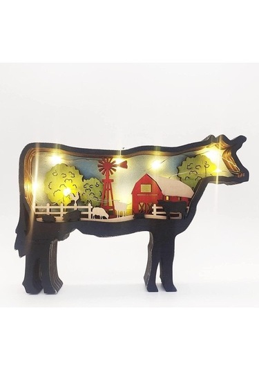 Goldenqian 3d Hayvan Dekoru Süs Led Gece Lambası - Ahşap Çok Katmanlı Oyma Hayvan Görünümü Yatak Odası Masası Için Dekoratif Gece Lambası Elk Versiyonu 6677rz Siyah