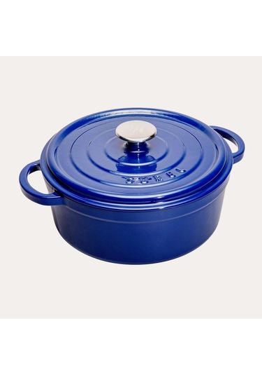 Sürel Döküm 28 Cm Derin Yuvarlak Tencere Parlak Koyu Mavi Koyu Mavi