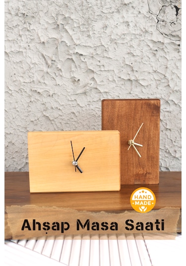 El Yapımı Ihlamur Ağacı Ahşap Dekoratif Masa Saati