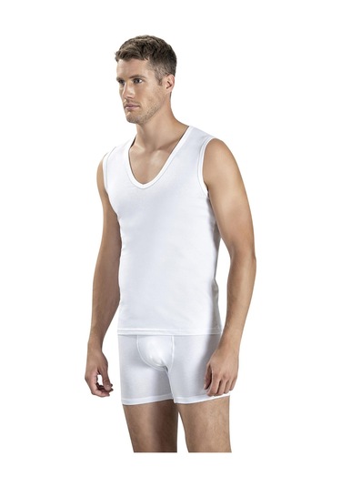 Jiber Erkek Derin V Yaka Sıfır Kol Likralı Fanila Atlet 117 - 3 Adet 001