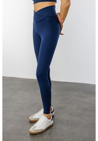 Çapraz Bel Detaylı Cross Waist Kadıntayt Çapraz-tayt Lacivert
