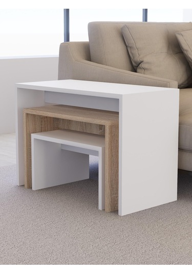 Detamob Zigonlu Orta Sehpa Takımı Beyaz