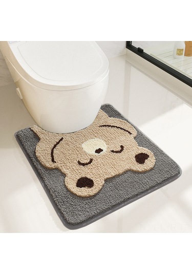 Ranyeek Ev Banyo İçin Sudu Çeken Yumuşak Floklu Paspas - Kare Desenli Modern Ins Stili Tuvalet Altı Halı Güneş Ayısı Diğer