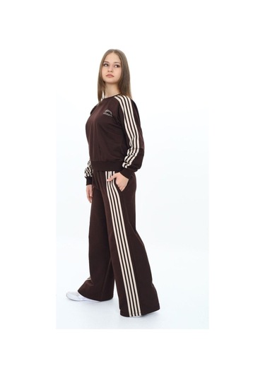 Kız Çocuk %100 Pamuk Uzun Kol Oversize Alt&üst Eşofman Takımı-eşt-0027 Kahverengi