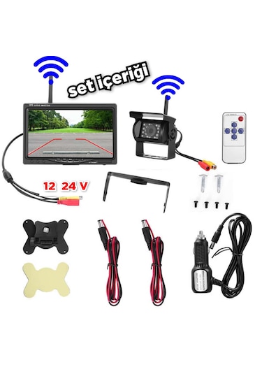 7 İnç Kablosuz Monitör Kamera Seti 12 24 Volt Kayıt Yapmaz