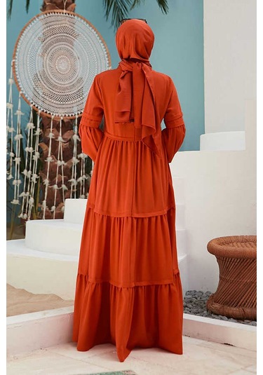 Neways 6510-Sofiya Büzgülü Elbise Nar Çiçeği