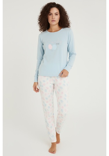 Luxury Thermal Candy Time Kadın Kışlık Uzun Kollu Polar Pijama Takımı 42057 Mint