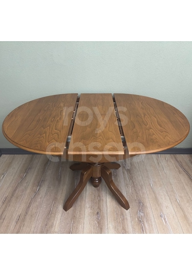 Roys Ahşap 100 Cm Açık Ceviz Yuvarlak Açılır Baba Ayak Masa