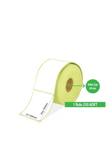 Termal Barkod Etiketi 100x150 MM 1 Rulo 250 Sarım
