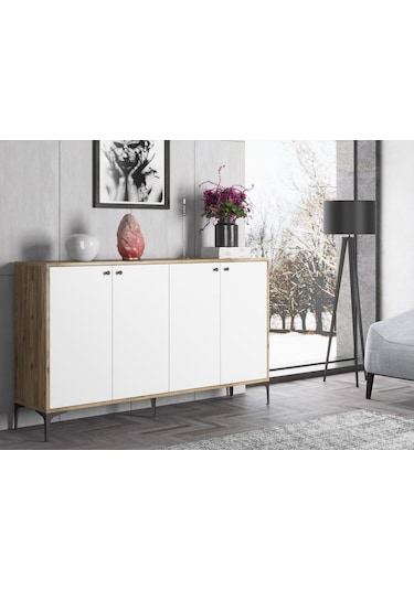 Bessonshome Wood'N Love Hestia 4 Kapaklı Metal Ayaklı 160 Cm Çok Amaçlı Dolap (533004086)