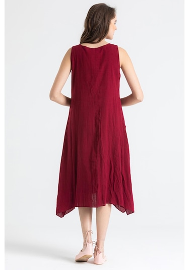 Kolsuz Şile Bezi Antik Nakışlı Midi Boy Elbise Bordo Brd-bordo Bordo