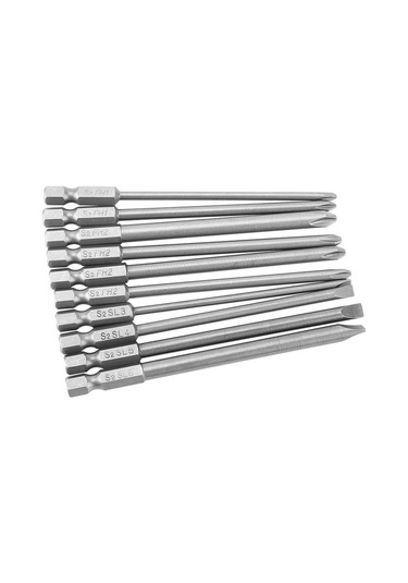 Ccgloball 10'lu Paket S2 Çelik Phillips Kafa Ph1 Ph2 Oluklu Tornavida Uç Seti