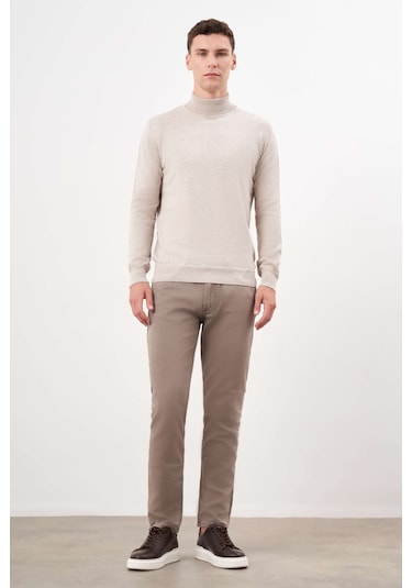 Morven Erkek Bej Basic Balıkçı Yaka Dynamic Fit Rahat Kesim Triko 26kc017002653 Bej Bej