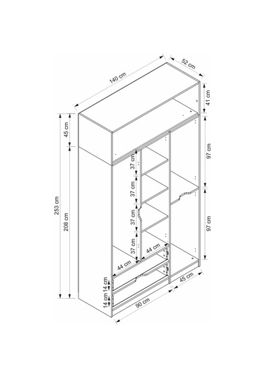 Elina 3 Kapaklı Dolap + Yüklük - Antrasit/beyaz Çok Renkli