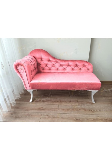 Dekoratif Bihter Koltuk Josefin Puf 120 Cm Beyaz Ayak Pembe