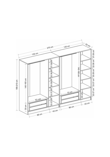 Minar Kale 6 Kapaklı 4 Çekmeceli Dolap Antrasit 190cm Antrasit