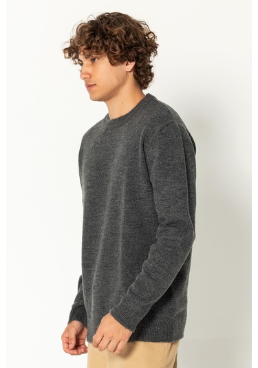Erkek Kaşmir Dokulu Bisiklet Yaka Şık Triko Kazak Antrasit