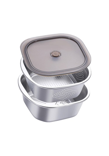 Suntek Paslanmaz Çelik Süzgeç Kase Seti Sebze Fasulyeleri Gümüş