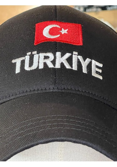 Türkiye Bayrak Nakışlı Pamuklu Unisex Cap Şapka Siyah