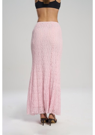 Veylia Uzun Pembe Dantel Etek Pembe