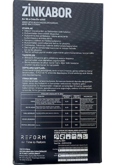 Zinkabor Ec Fertilizer Mikro Elementli Gübre 1kg 1 kg
