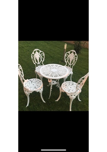 Aluminyumdokumcu Sandalye Masa Takım Kollu Beyaz