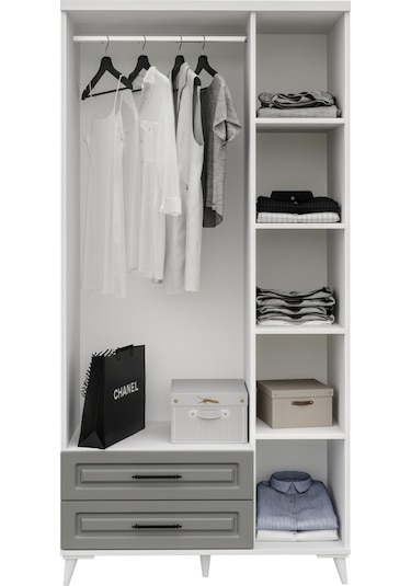 GuneyStore Gözde 3 Kapaklı Komple MDF Antrasit - Beyaz Gardırop