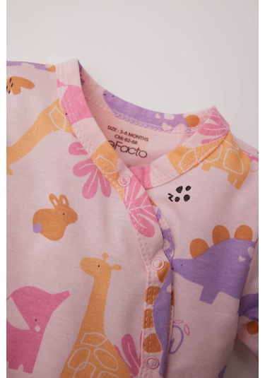 DeFacto Kız Bebek Yenidoğan Dinazor Desenli Ayaklı Uzun Kollu Penye Tulum E6045A5NSPN99 Pembe