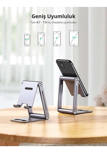 Ugreen Alüminyum Masaüstü Telefon Tablet Tutucu Stand Gri