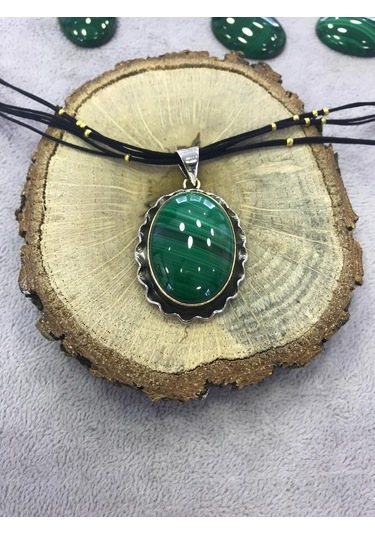 Malahit Malakit Taşlı Gümüş 925 Ayar Kolye Taş