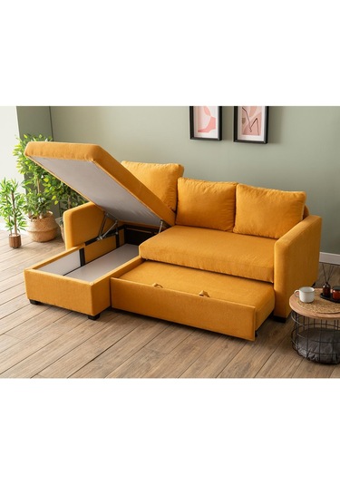 Pafu Kado Yataklı Köşe Koltuk Takımı - Bohem Hardal Hardal