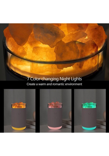 Reedark Kristal Tuz Taşı Ile Ev Ofis Nemlendirici, 7 Renkli Led Işık, Hava Temizleme, Sessiz Çalışma, 260ml Kapasite