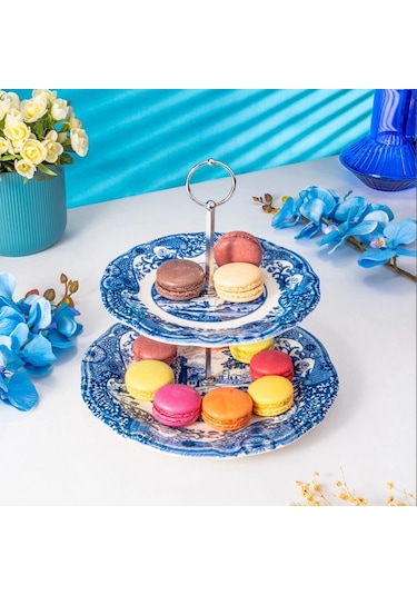 Fecra Vintage Blue 2 Katlı Kurabiyelik Seti