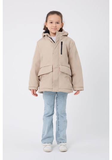 Freemen Kız Çocuk Taş Kürklü Su Ve Rüzgar Geçirmez Kapüşonlu 3 Kışlık Mont Taş