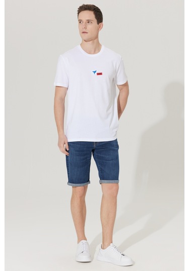 Ac&Co / Altınyıldız Classics Erkek K.Mavı Slim Fit Dar Kesim Pamuklu Esnek Denim Şort Koyu Mavi