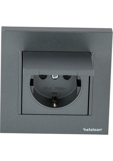 Netelsan Byobu Füme Kapaklı Topraklı Priz - Çerçeveli