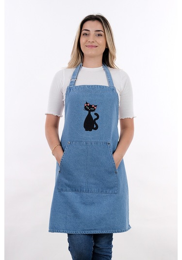 Ayarlanabilir Askılı Kot Mutfak Önlüğü Siyah Siyah